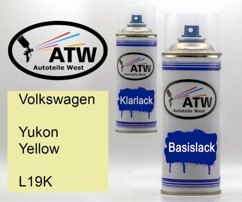 Volkswagen, Yukon Yellow, L19K: 400ml Sprühdose + 400ml Klarlack - Set, von ATW Autoteile West.